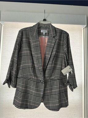 ELLE Black and Pink Glen Plaid Single-Button Blazer